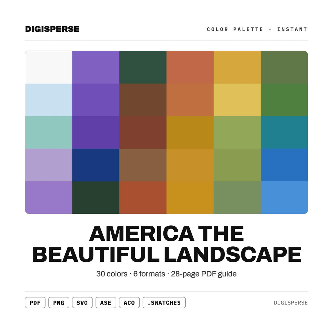 America the Beautiful Landscape Color Palette | 30 Colors | Hex RGB CMYK | Procreate Swatches + ASE | Digital Download