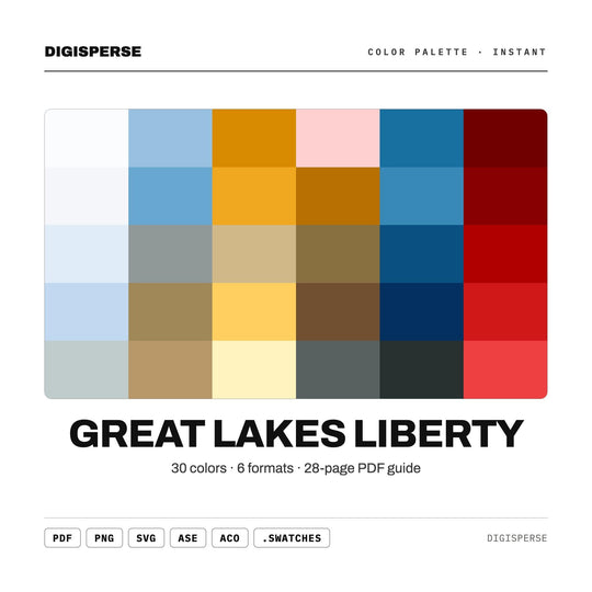 Great Lakes Liberty Color Palette | 30 Colors | Hex RGB CMYK | Procreate Swatches + ASE | Digital Download