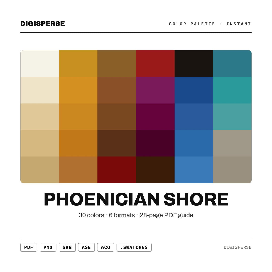 Phoenician Shore Color Palette | 30 Procreate Swatches, ASE, PDF Guide (Digital Download)