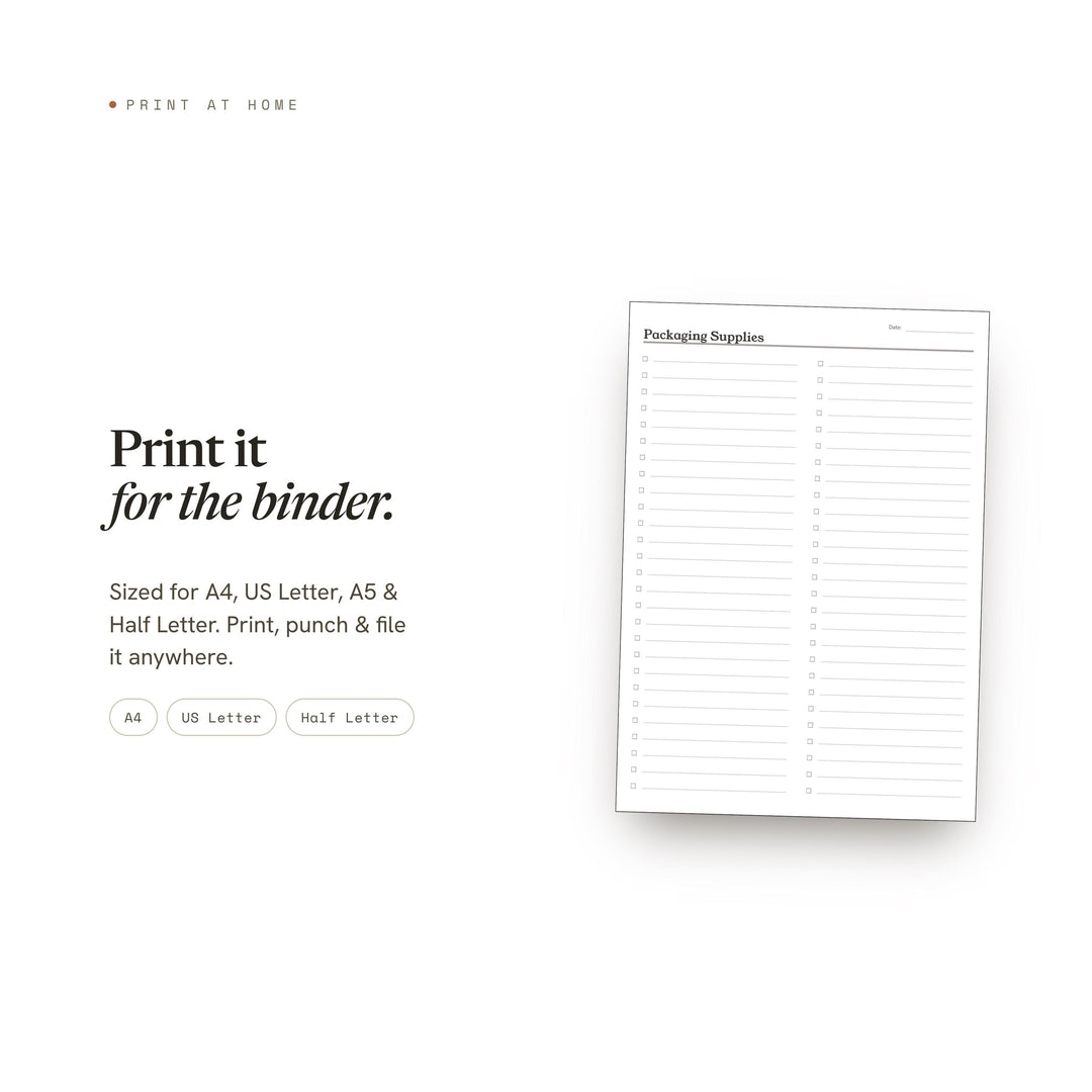 Packaging Supplies Planner Insert | Ecommerce Planner | GoodNotes iPad PDF | Digital Download