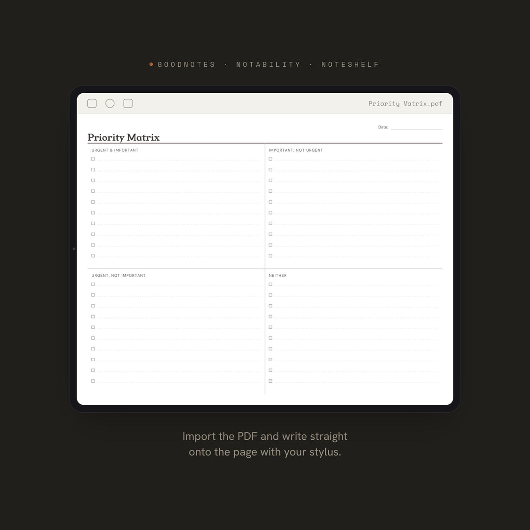 Priority Matrix Planner Insert | Study Planner | GoodNotes iPad PDF | Digital Download