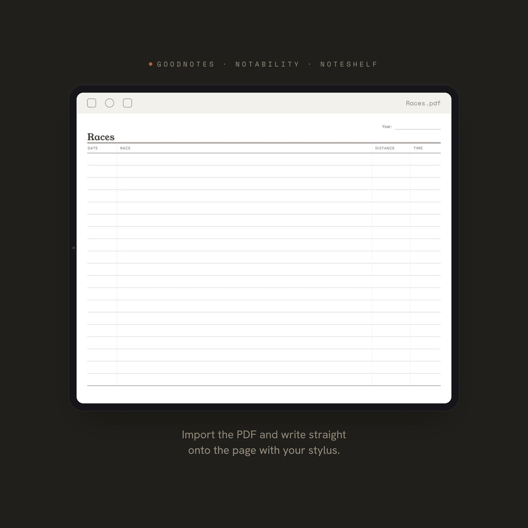 Races Planner Insert | Workout Tracker | GoodNotes iPad PDF | Digital Download