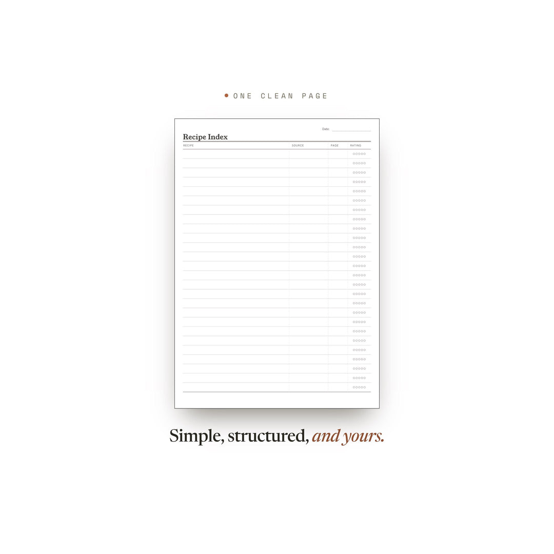 Recipe Index Planner Insert | Meal Planner | GoodNotes iPad PDF | Digital Download