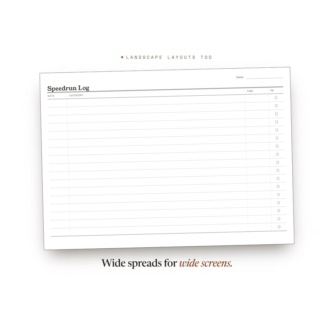 Speedrun Log Planner Insert | Game Tracker | GoodNotes iPad PDF | Digital Download