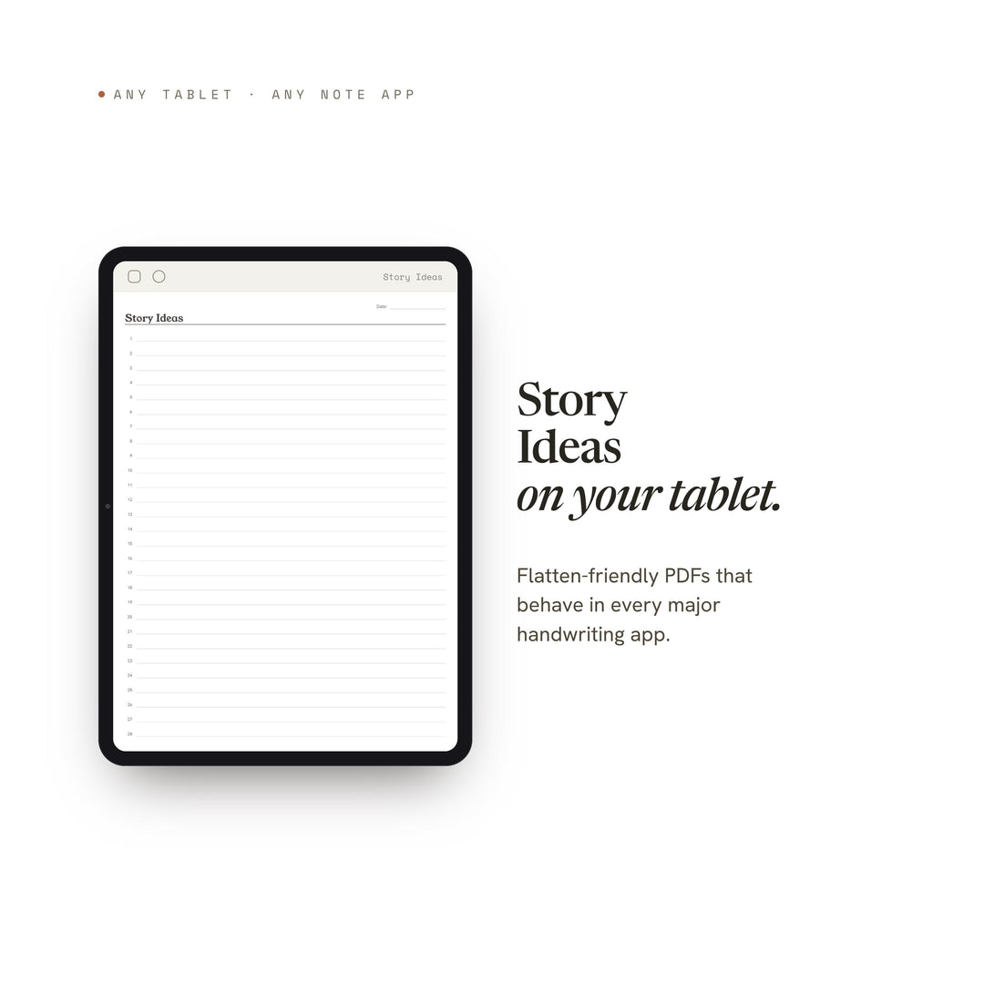 Story Ideas Planner Insert | Reading Log | GoodNotes iPad PDF | Digital Download