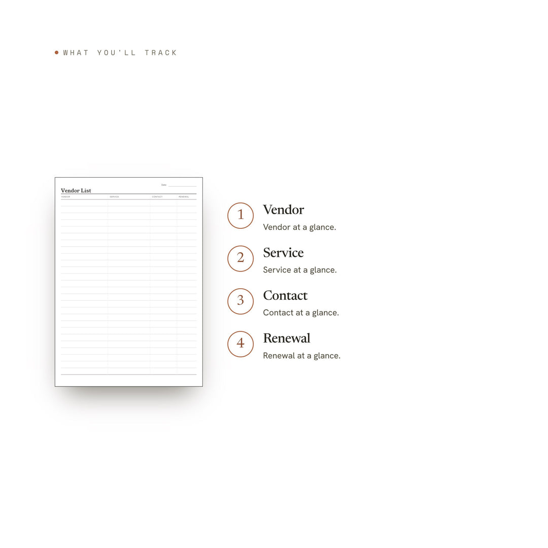 Vendor List Planner Insert | Contact Log | GoodNotes iPad PDF | Digital Download