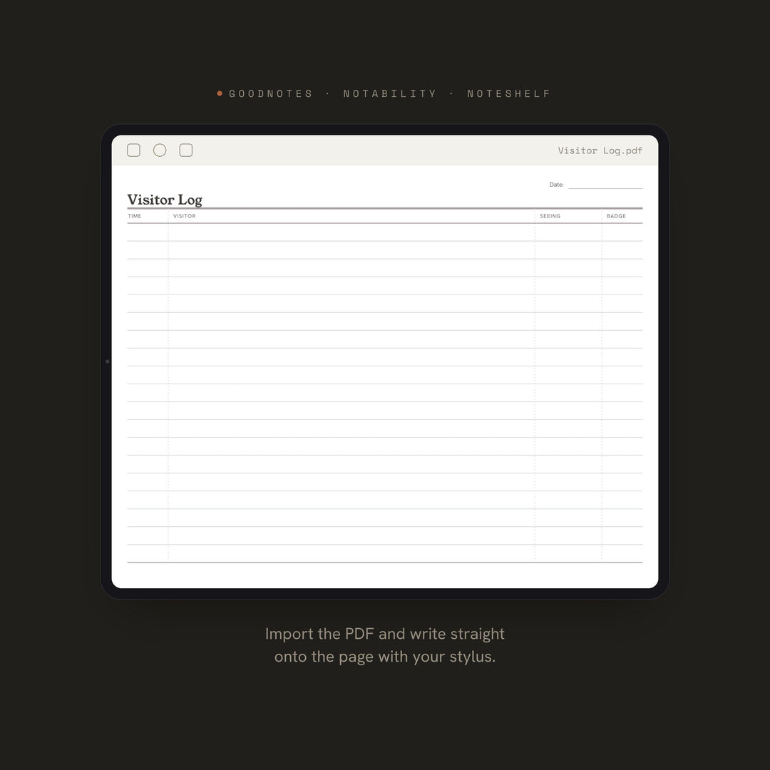 Visitor Log Planner Insert | Office Planner | GoodNotes iPad PDF | Digital Download