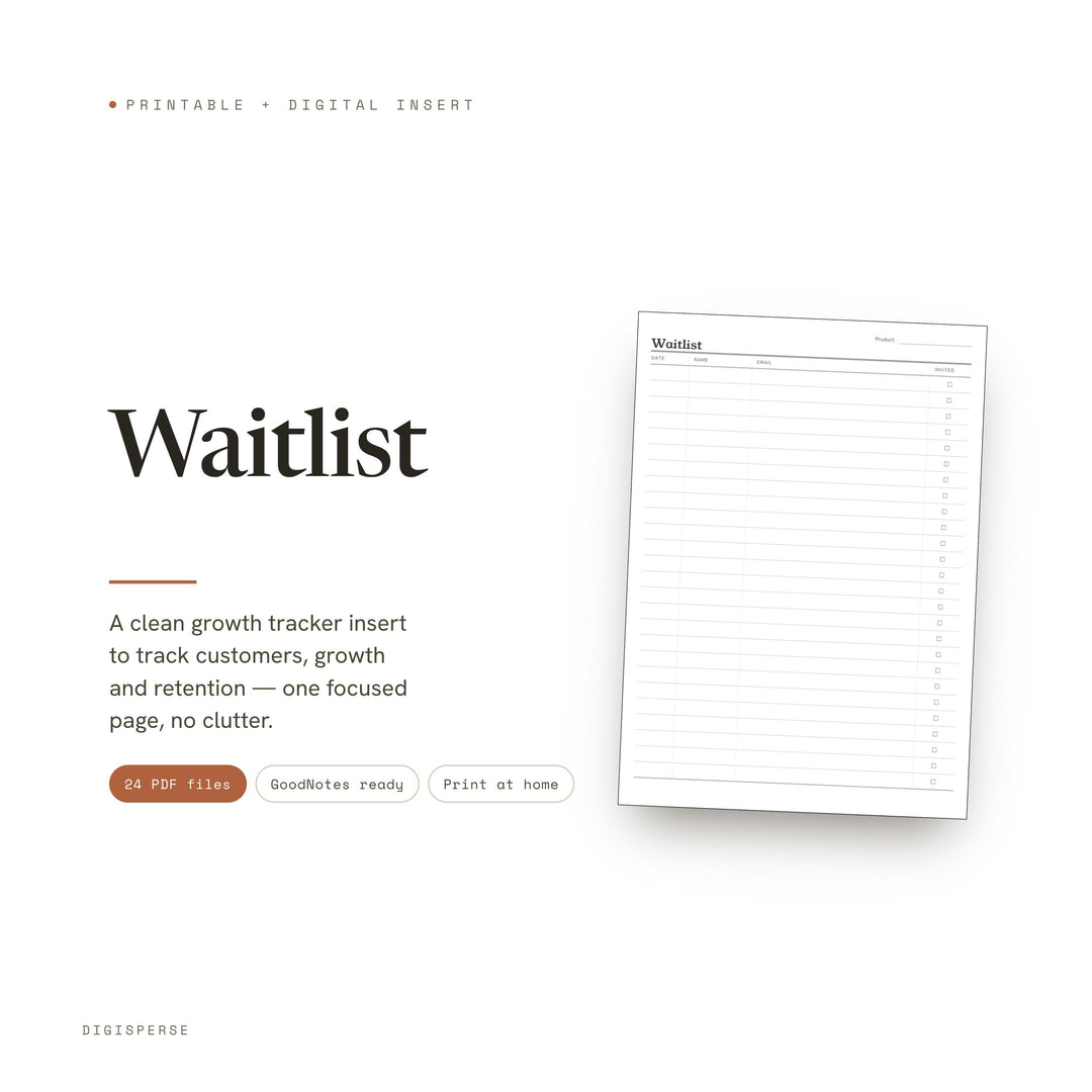 Waitlist Planner Insert | Growth Tracker | GoodNotes iPad PDF | Digital Download