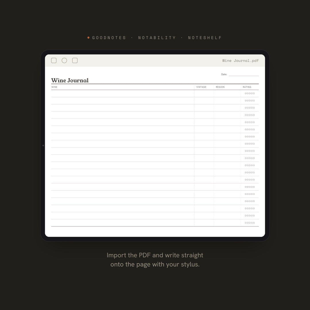 Wine Journal Planner Insert | Tasting Log | GoodNotes iPad PDF | Digital Download