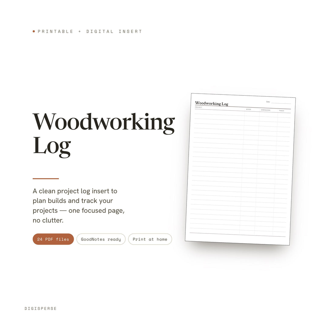 Woodworking Log printable planner insert — main preview