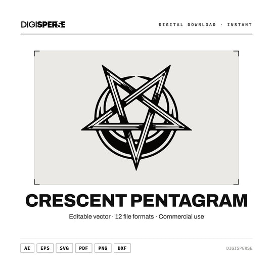 Crescent Pentagram SVG PNG | Wicca Pagan Witchcraft Symbol | Cricut Silhouette 12 Formats Download