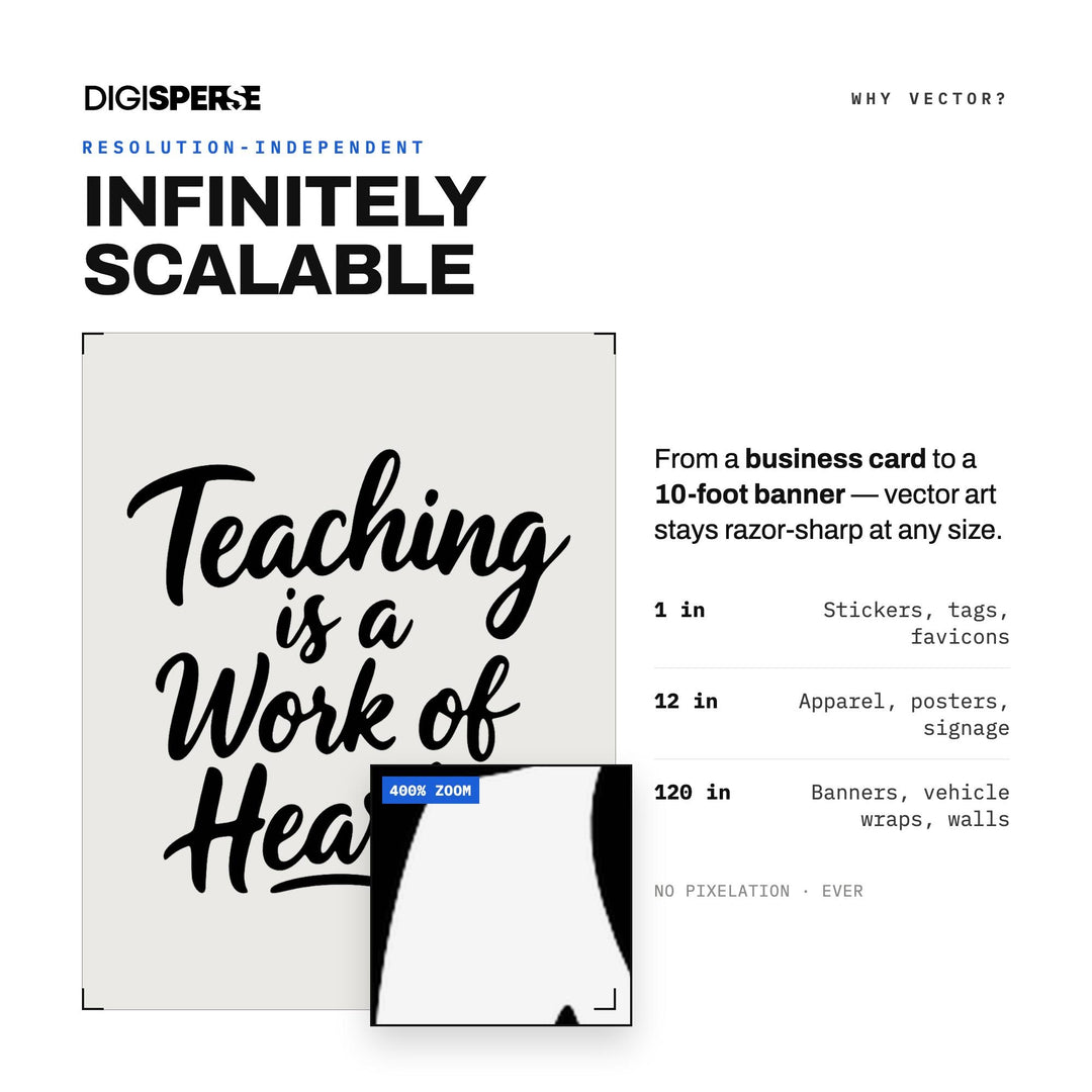 Black Hand-lettered "Teaching Is a Work of Heart" Graphic in 12 File Types