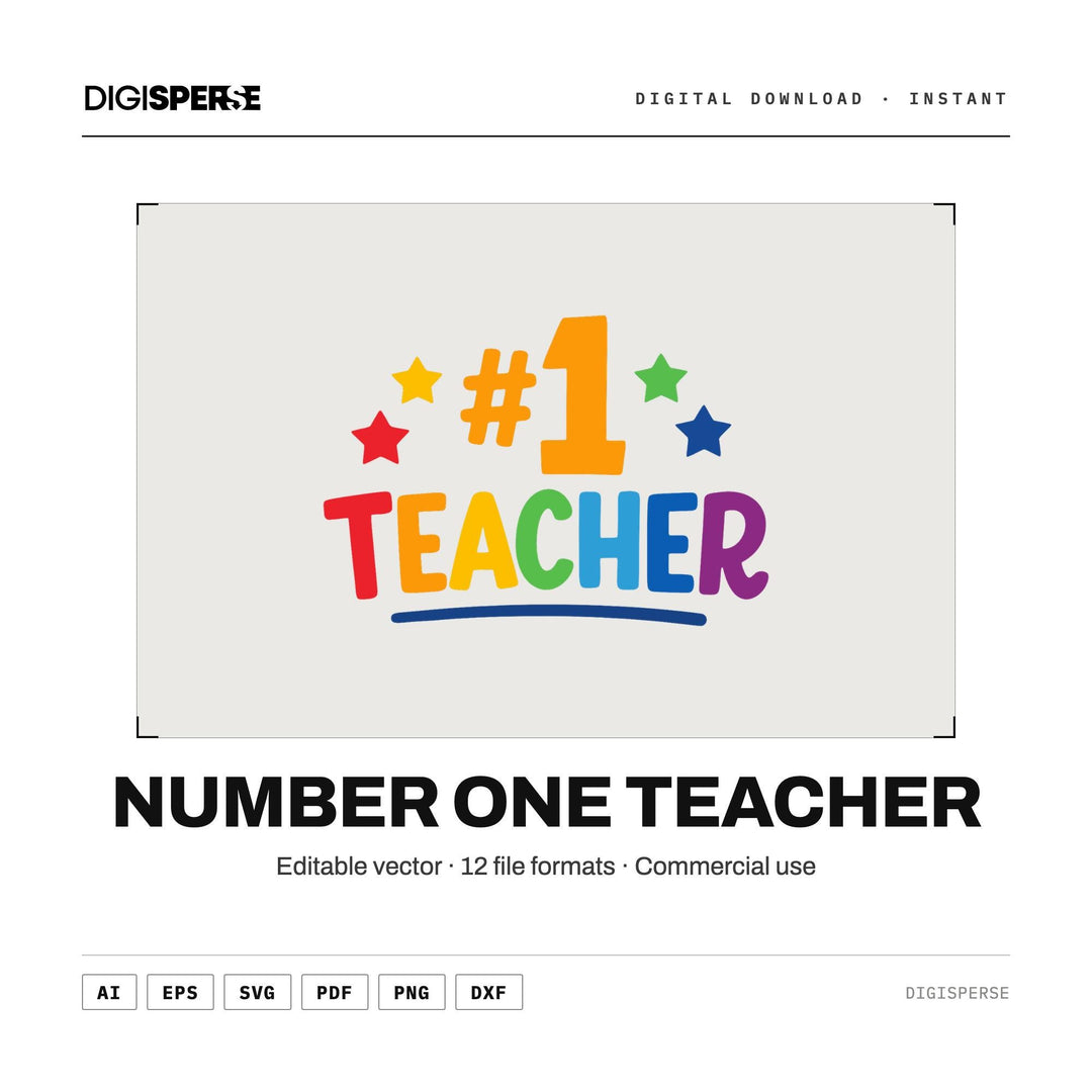 Number One Teacher SVG PNG Rainbow | #1 Teacher Graphic | Cricut Silhouette | Teacher Gift Download
