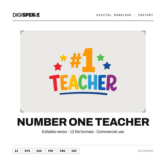 Number One Teacher SVG PNG Rainbow | #1 Teacher Graphic | Cricut Silhouette | Teacher Gift Download