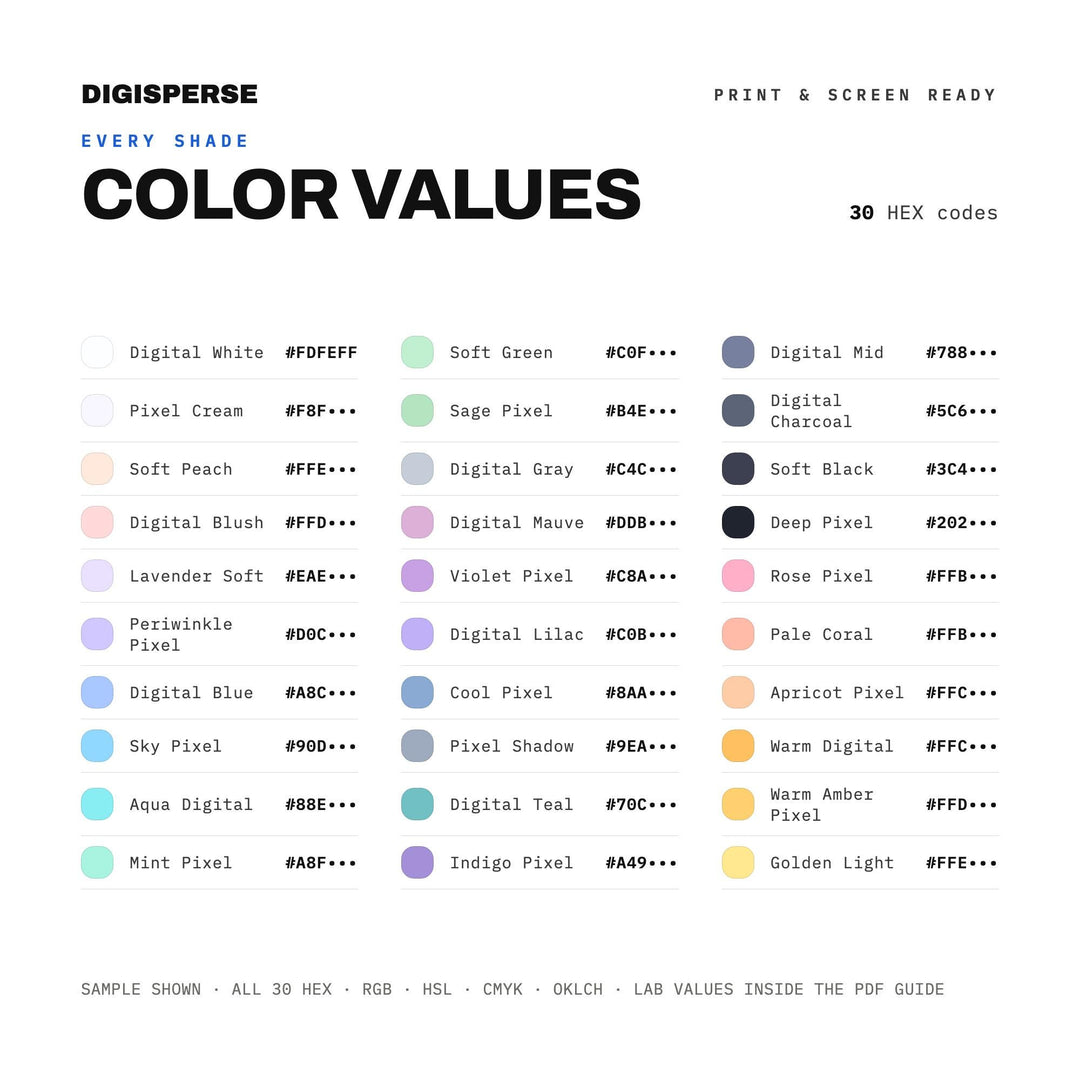 Painterly Pastel Color Palette for Impressionist Art and Soft Branding, 30 Monet Inspired Hues, Procreate Swatches, Hex Codes