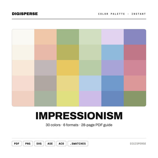 Soft Painterly Color Palette for Monet Garden Art and Gallery Branding, 30 Impressionist Hues, Procreate Swatches, Hex Codes
