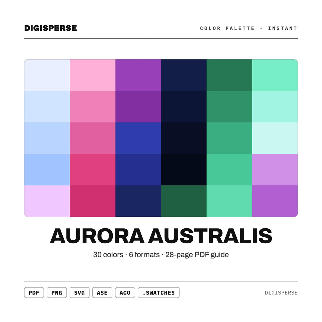Aurora Australis Color Palette | 30 Procreate Swatches, ASE Guide (Digital Download)