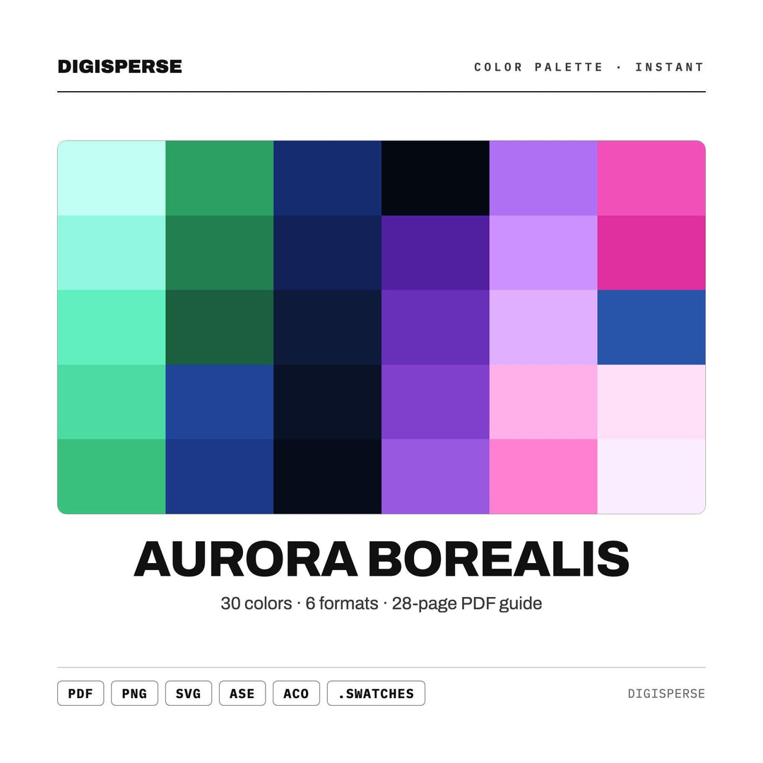 Aurora Borealis Color Palette | 30 Procreate Swatches, HEX, RGB, CMYK (Digital Download)