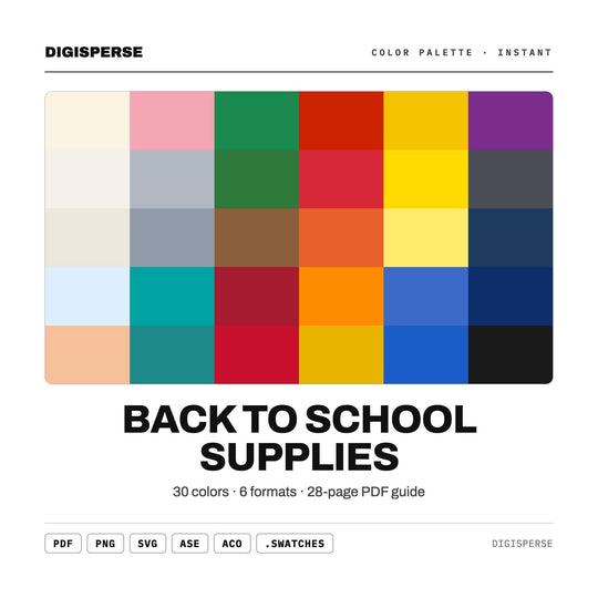 Bright Cheerful Color Palette for School Season Art and Classroom Branding, 30 Primary Crayon Hues, Procreate Swatches