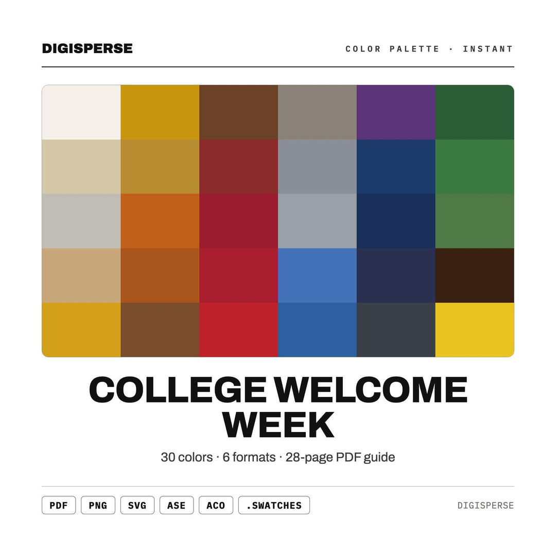 Bright Bold Color Palette for Campus Life Art and University Branding, 30 Welcome Week Hues, Procreate Swatches