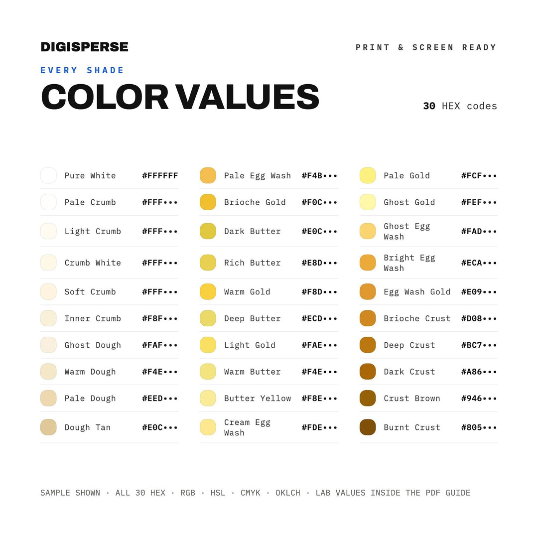 Warm Brioche Color Palette | 30 Procreate Swatches, ASE, PDF Guide (Digital Download)