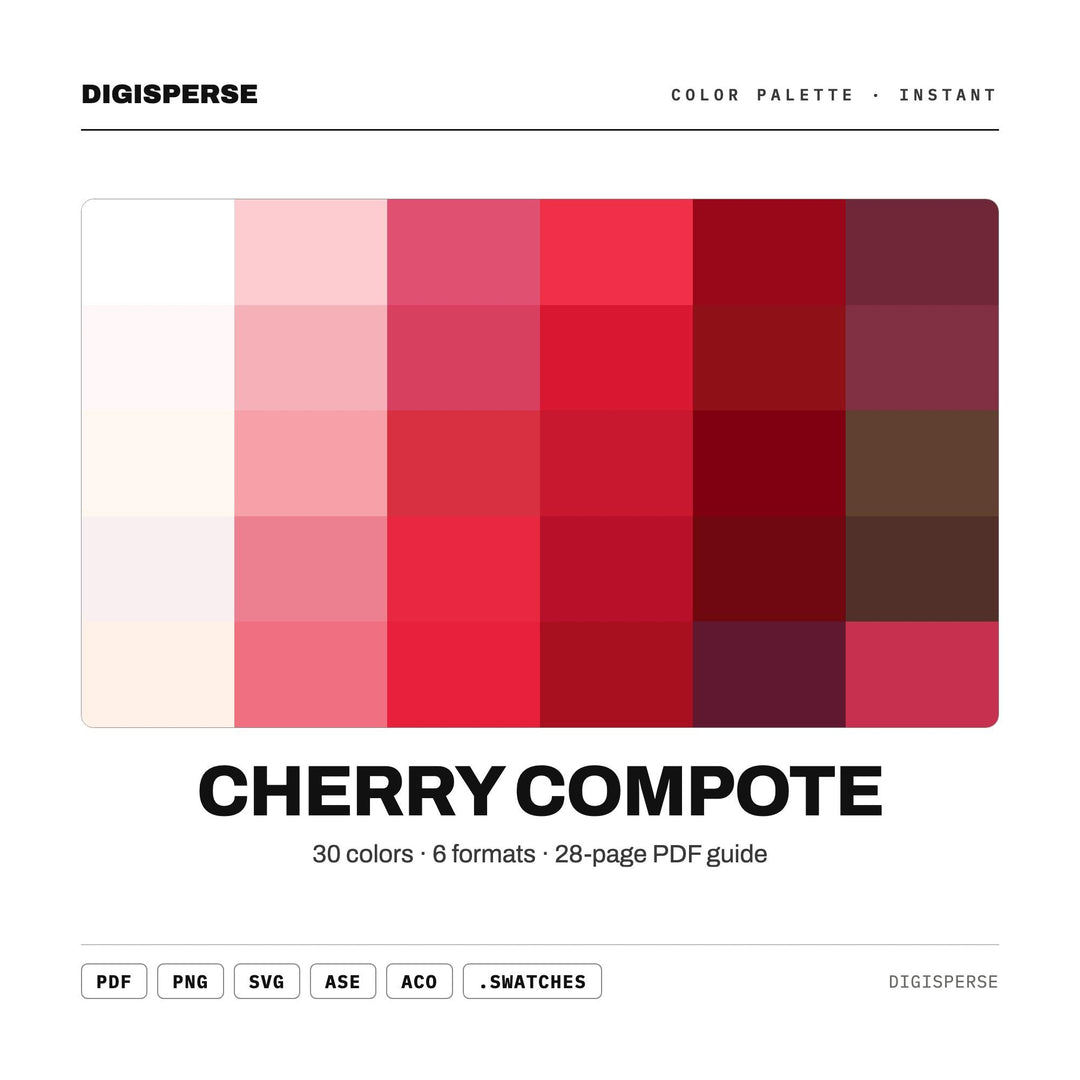 Cherry Compote Color Palette | 30 Colors | Hex RGB CMYK | Color Guide | Procreate Swatches + ASE | Digital Download