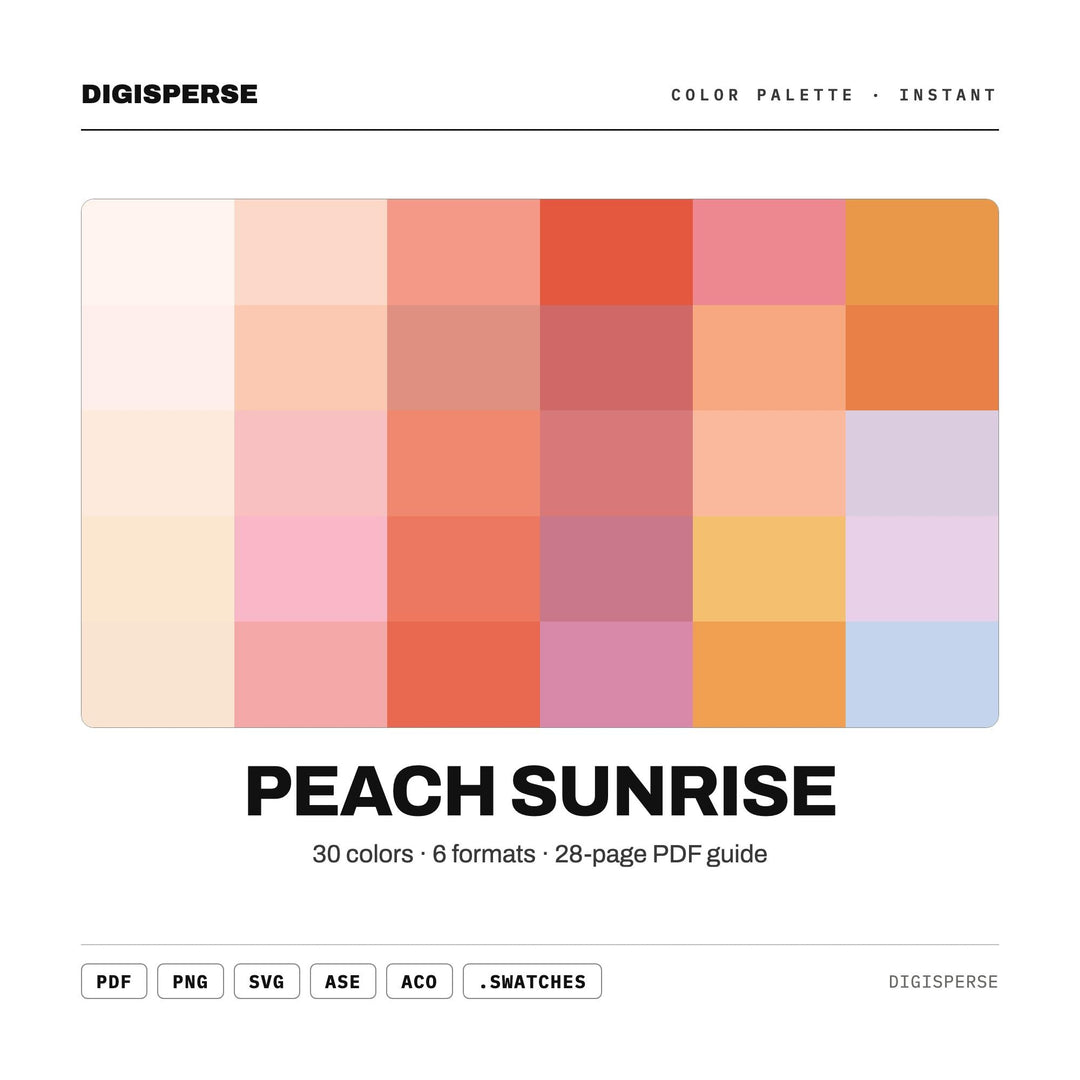 Peach Sunrise Color Palette | 30 Procreate Swatches, ASE Guide (Digital Download)