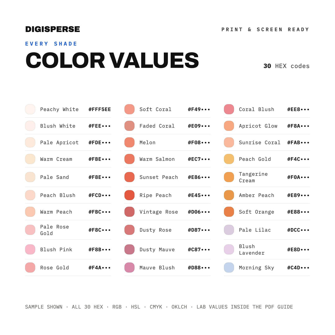 Peach Sunrise Color Palette | 30 Procreate Swatches, ASE Guide (Digital Download)