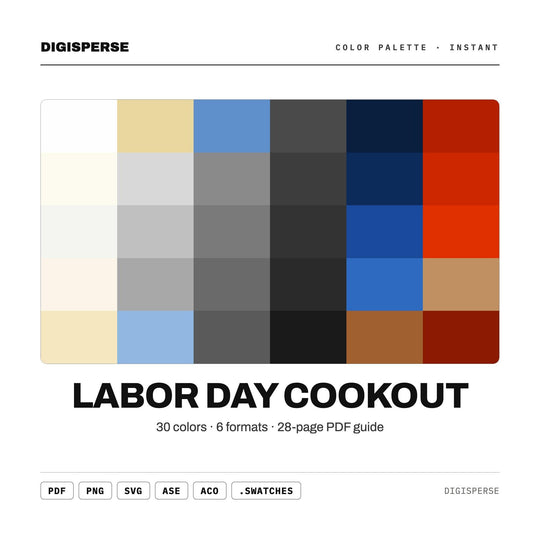 Warm Summer Color Palette for BBQ Cookout Art and Patriotic Branding, 30 Labor Day Hues, Procreate Swatches