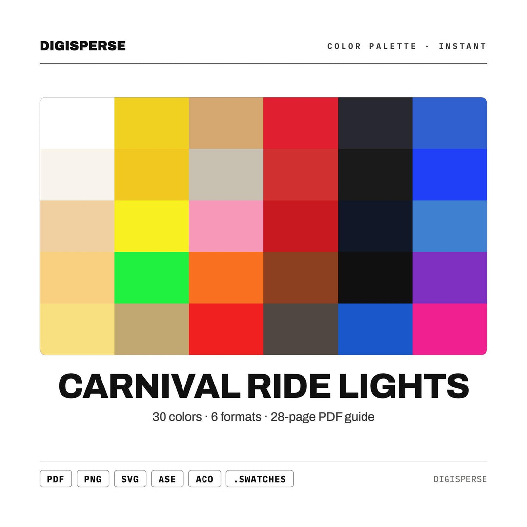 Carnival Ride Lights Color Palette | 30 Procreate Swatches, ASE (Digital Download)