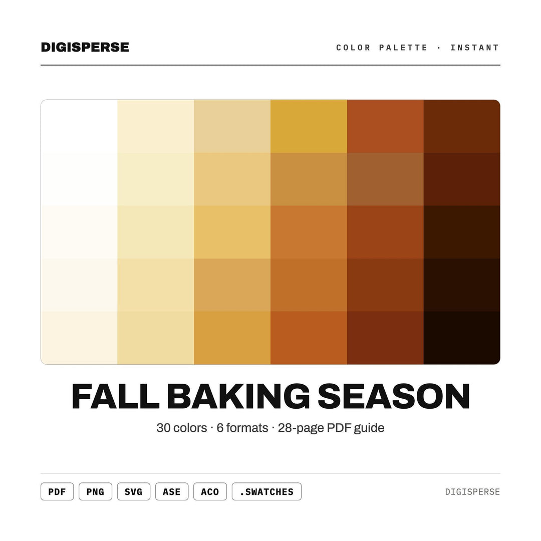Warm Spiced Color Palette for Autumn Baking Art and Cozy Kitchen Branding, 30 Pumpkin Spice Hues, Procreate Swatches
