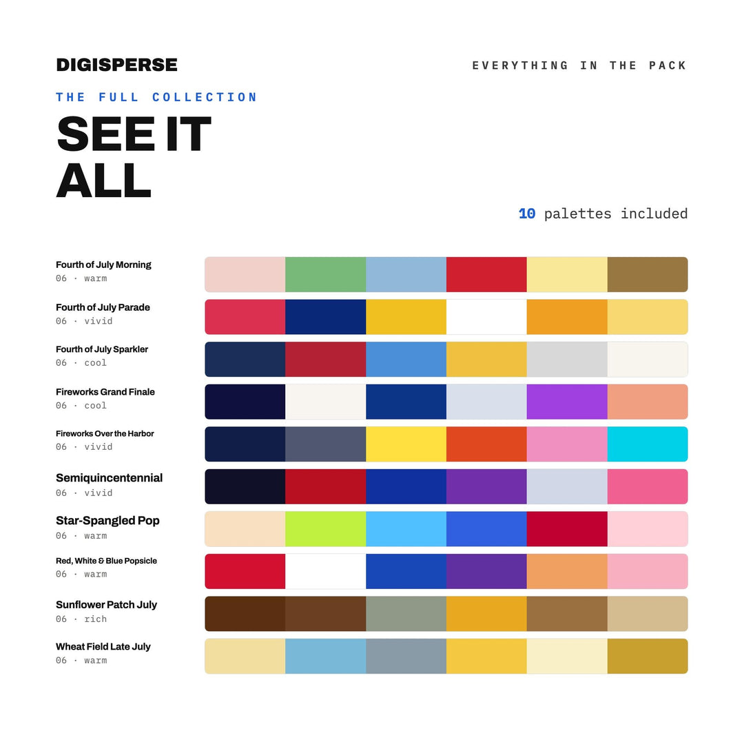 Patriotic Color Palette Bundle, 10 Star Spangled Sky Color Schemes for July 4th Crafts, Americana Decor and Flag Day Designs