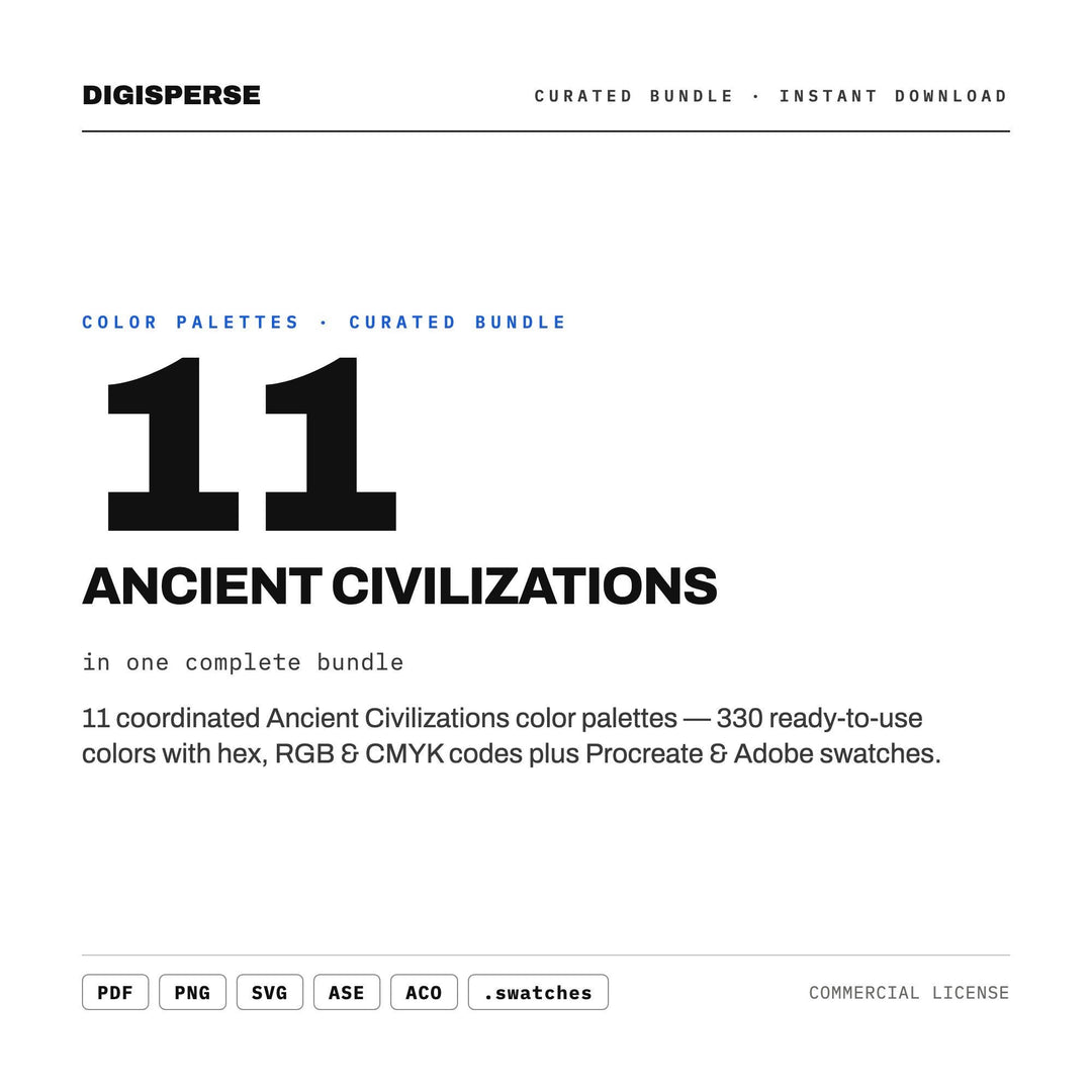 Ancient History Color Palette Kit, 11 Civilization Schemes for Museum Displays, Archaeology Blogs and Educational Design