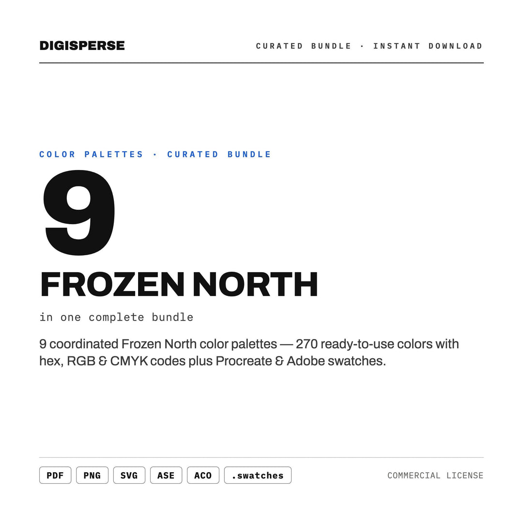 Arctic Color Palette Collection, 9 Frozen North Schemes for Winter Branding, Polar Wildlife Art and Ice Hotel Event Design