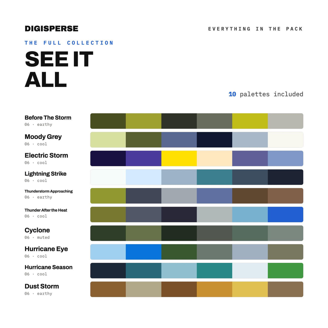 Moody Sky Color Scheme Collection, 10 Storm Front Palettes for Dramatic Branding, Weather Art and Cinematic Moodboards