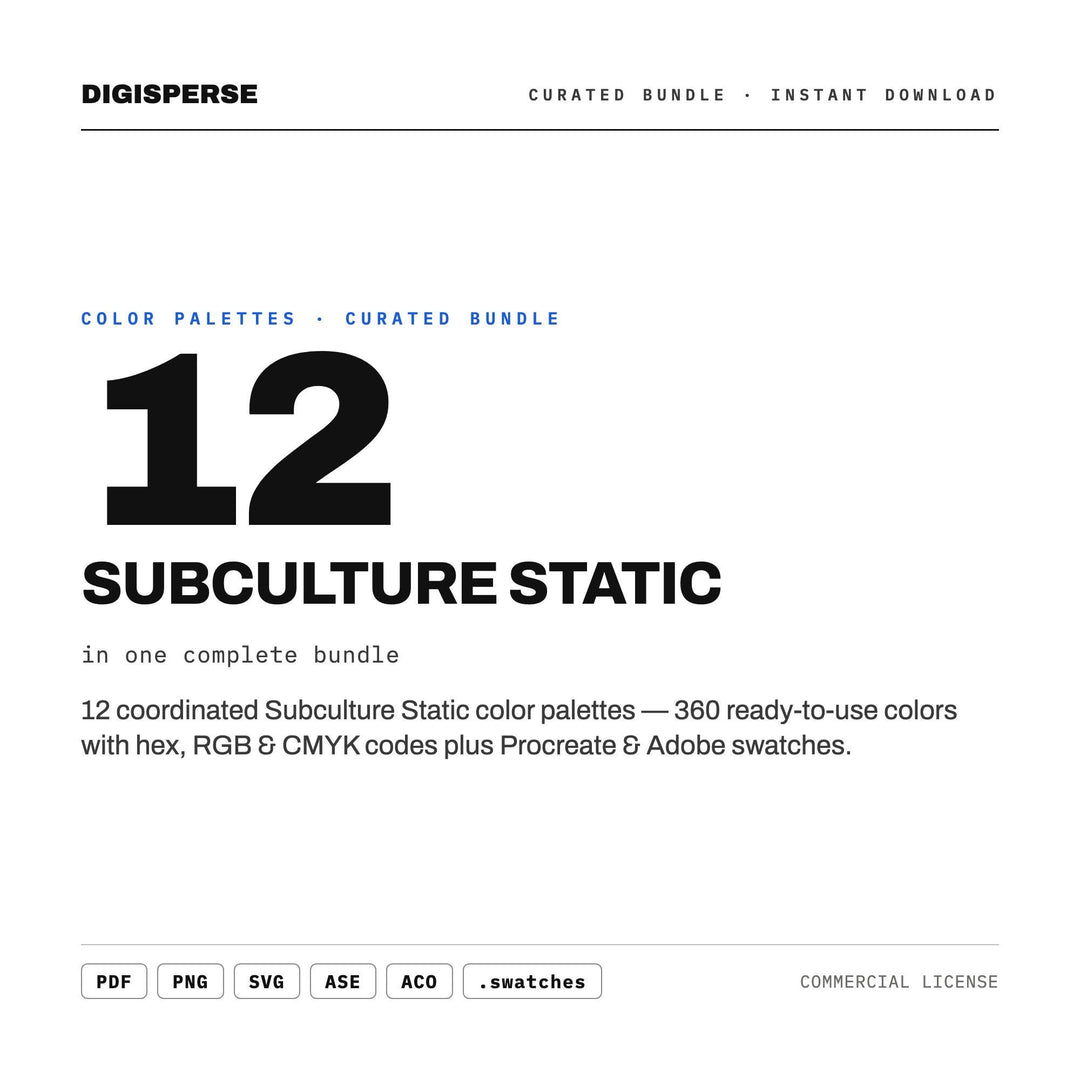 Alt Aesthetic Color Mega Bundle, 12 Subculture Palettes for Zine Layouts, Band Merch Design and Edgy Streetwear Graphics