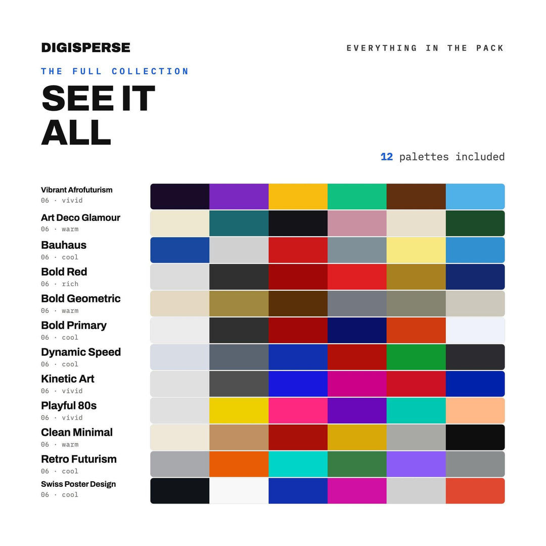 Modern Art Color Mega Bundle, 12 Movement Inspired Palettes for Gallery Branding, Studio Decor and Contemporary Design