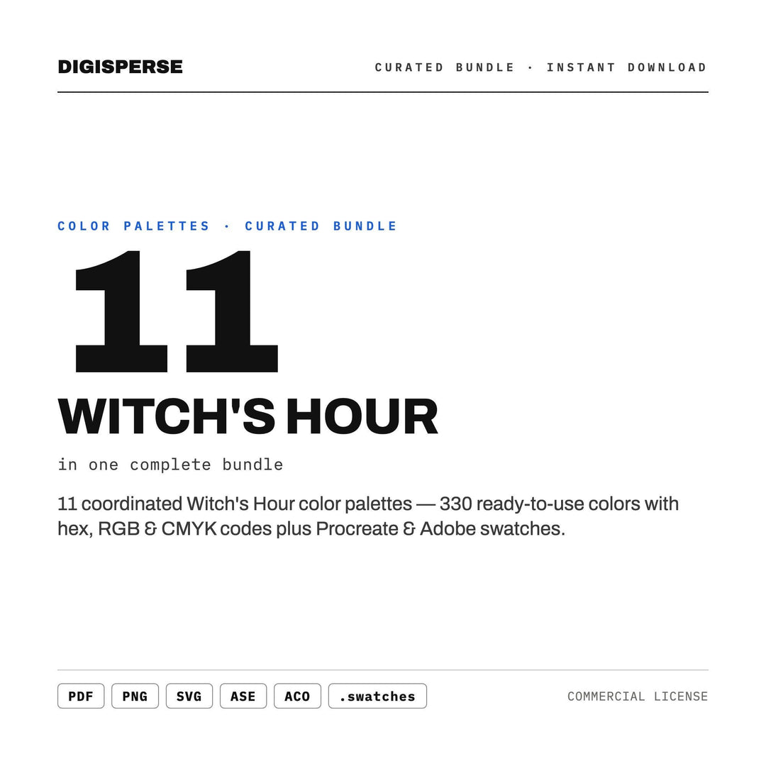 Witchy Color Palette Bundle, 11 Midnight Hour Schemes for Tarot Deck Design, Mystic Branding and Dark Academia Room Decor