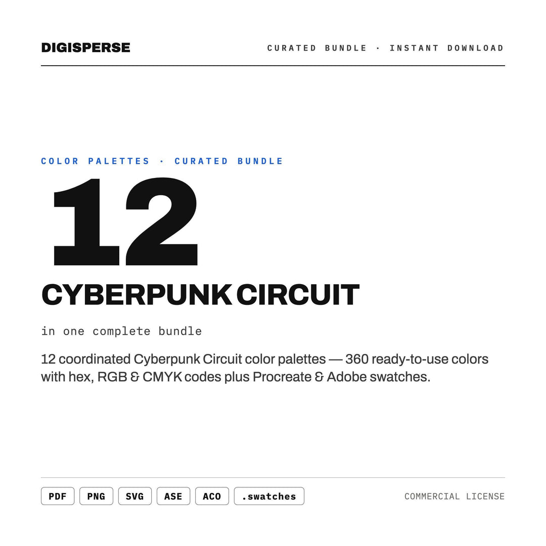 Cyberpunk Color Mega Bundle, 12 Circuit Glow Palettes for Sci Fi Game Art, Techwear Branding and Futuristic UI Design