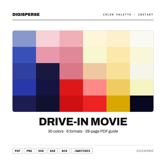 Drive-In Movie Color Palette | 30 Hex RGB CMYK Colors (Digital Download)