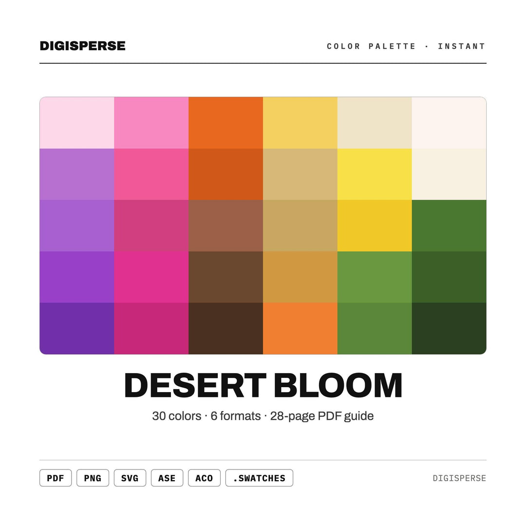 Desert Bloom Color Palette | 30 Procreate Swatches, HEX, RGB, CMYK (Digital Download)