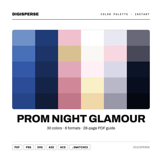 Elegant Glam Color Palette for Prom Formal Art and Party Branding, 30 Prom Night Hues, Procreate Swatches