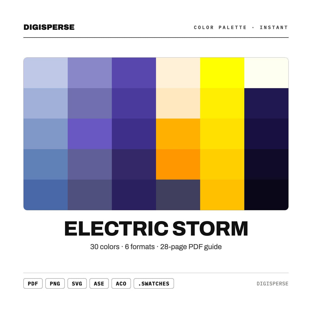Electric Storm Color Palette | 30 Procreate Swatches, ASE Guide (Digital Download)