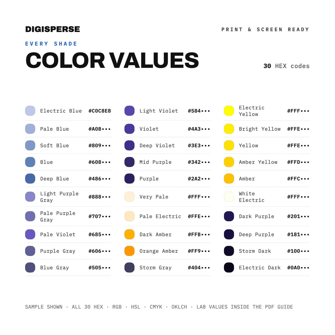 Electric Storm Color Palette | 30 Procreate Swatches, ASE Guide (Digital Download)
