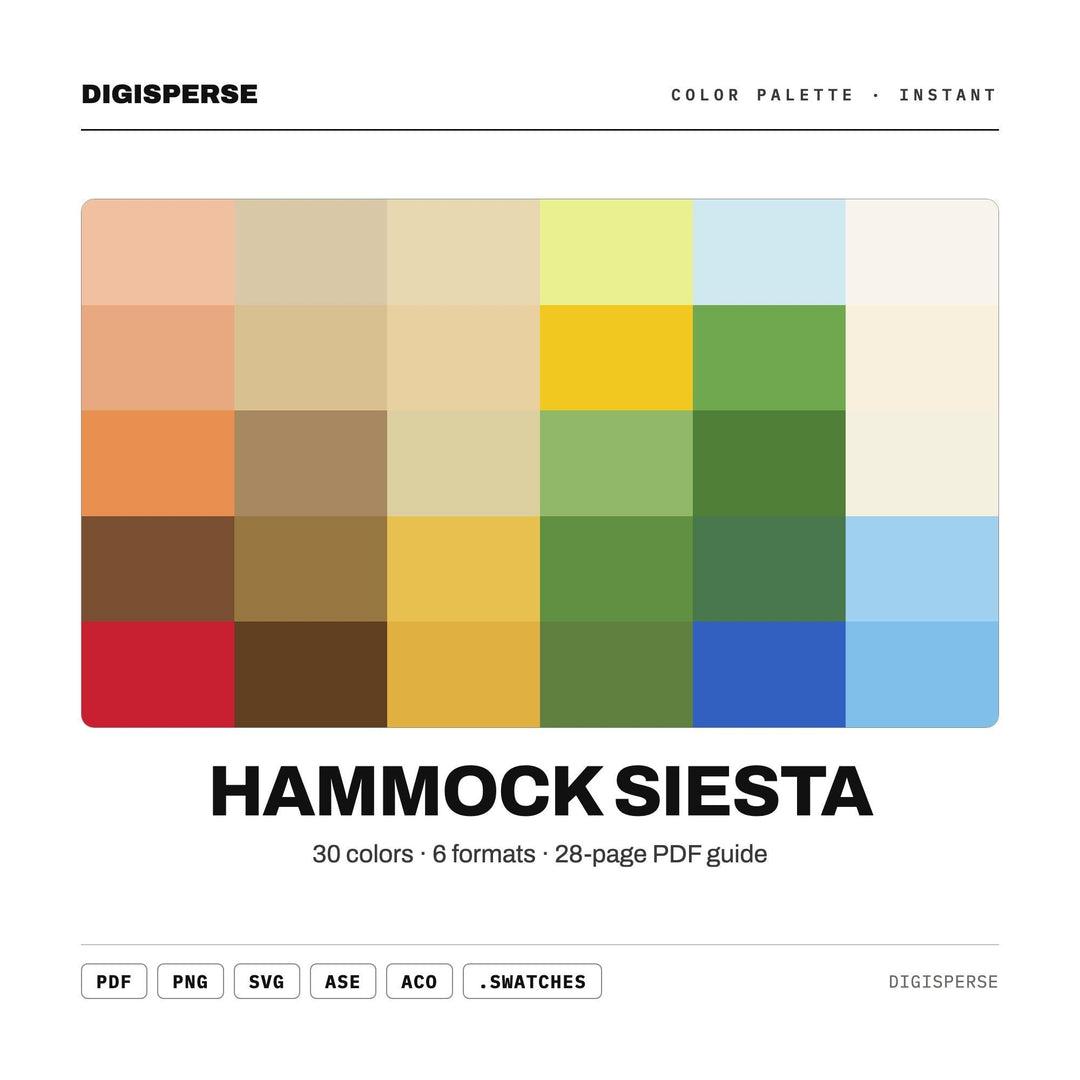 Hammock Siesta Color Palette | 30 Colors | Hex RGB CMYK | Procreate Swatches + ASE | Digital Download