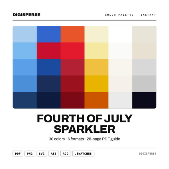 Fourth of July Sparkler Color Palette | 30 Colors | Hex RGB CMYK | Procreate Swatches + ASE | Digital Download