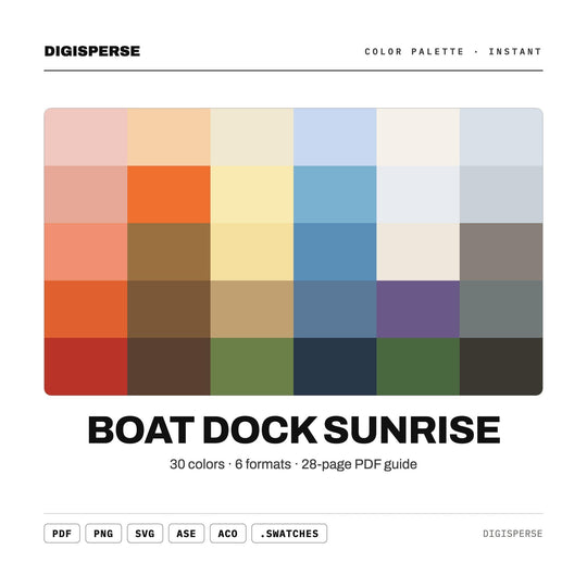 Boat Dock Sunrise Color Palette | 30 Procreate Swatches, ASE (Digital Download)