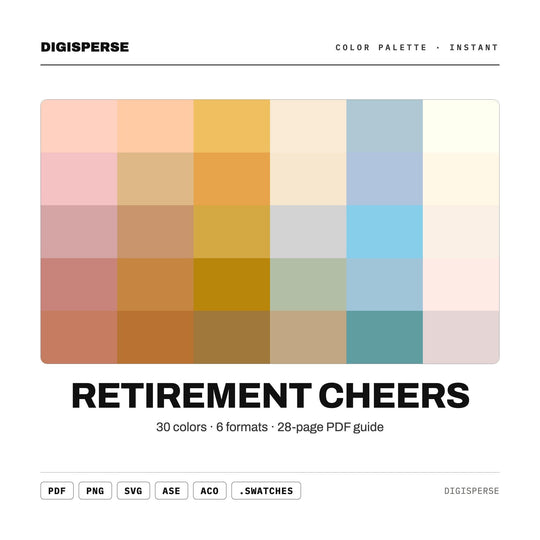 Celebratory Gold Color Palette for Retirement Party Art and Milestone Branding, 30 Cheerful Toast Hues, Procreate Swatches