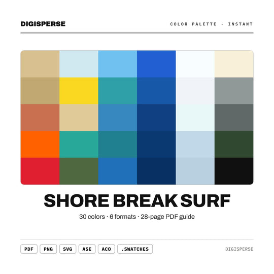 Shore Break Surf Color Palette | 30 Procreate Swatches, Hex, RGB, CMYK, ASE (Digital Download)