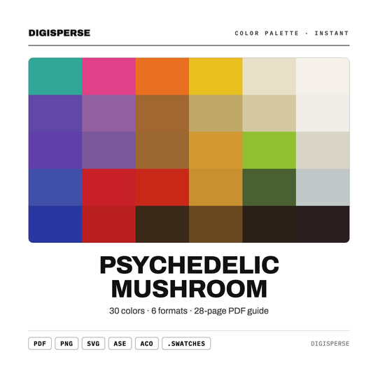 Psychedelic Mushroom Color Palette | 30 Colors | Hex RGB CMYK | Procreate Swatches + ASE | Digital Download